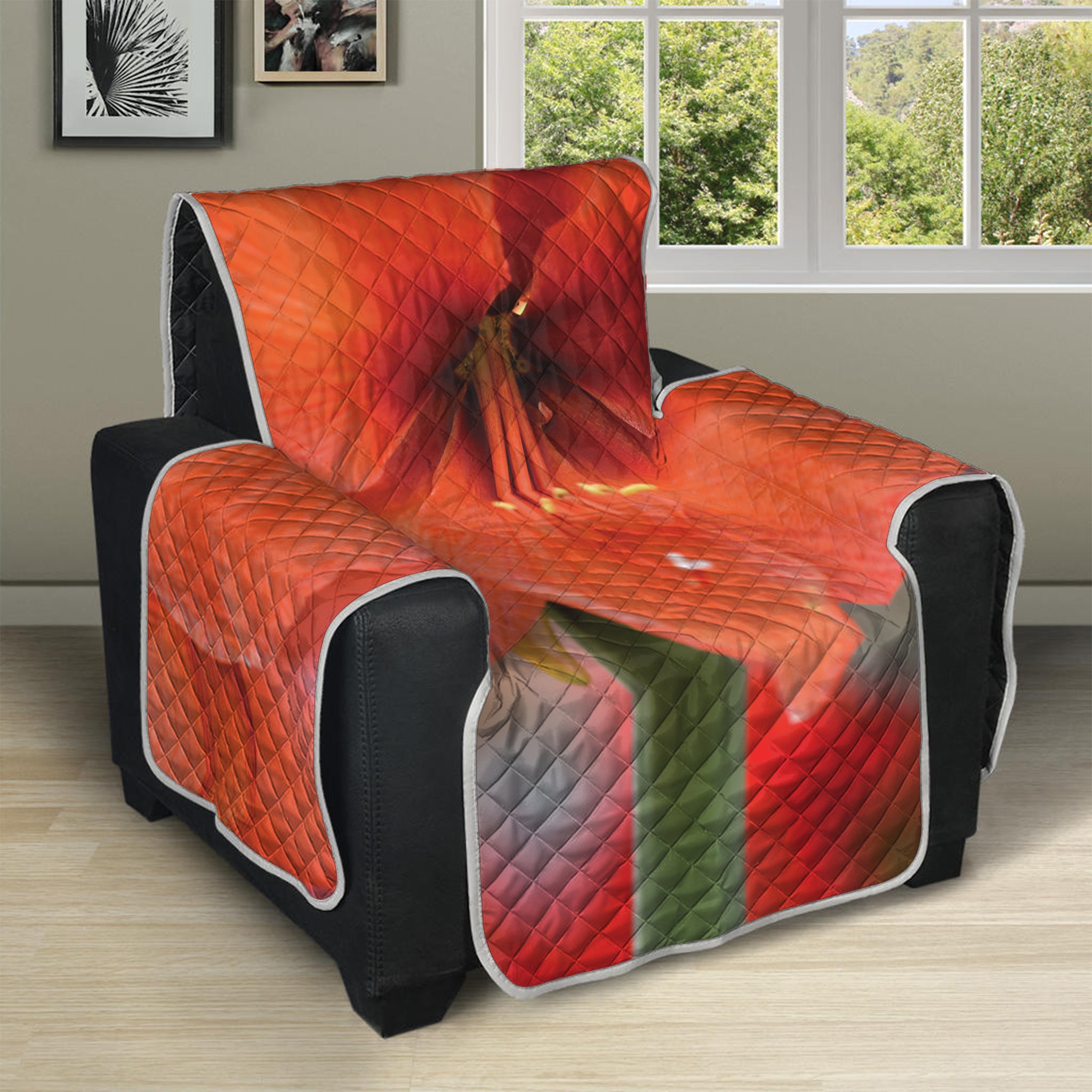 Orange Amaryllis Print Recliner Protector