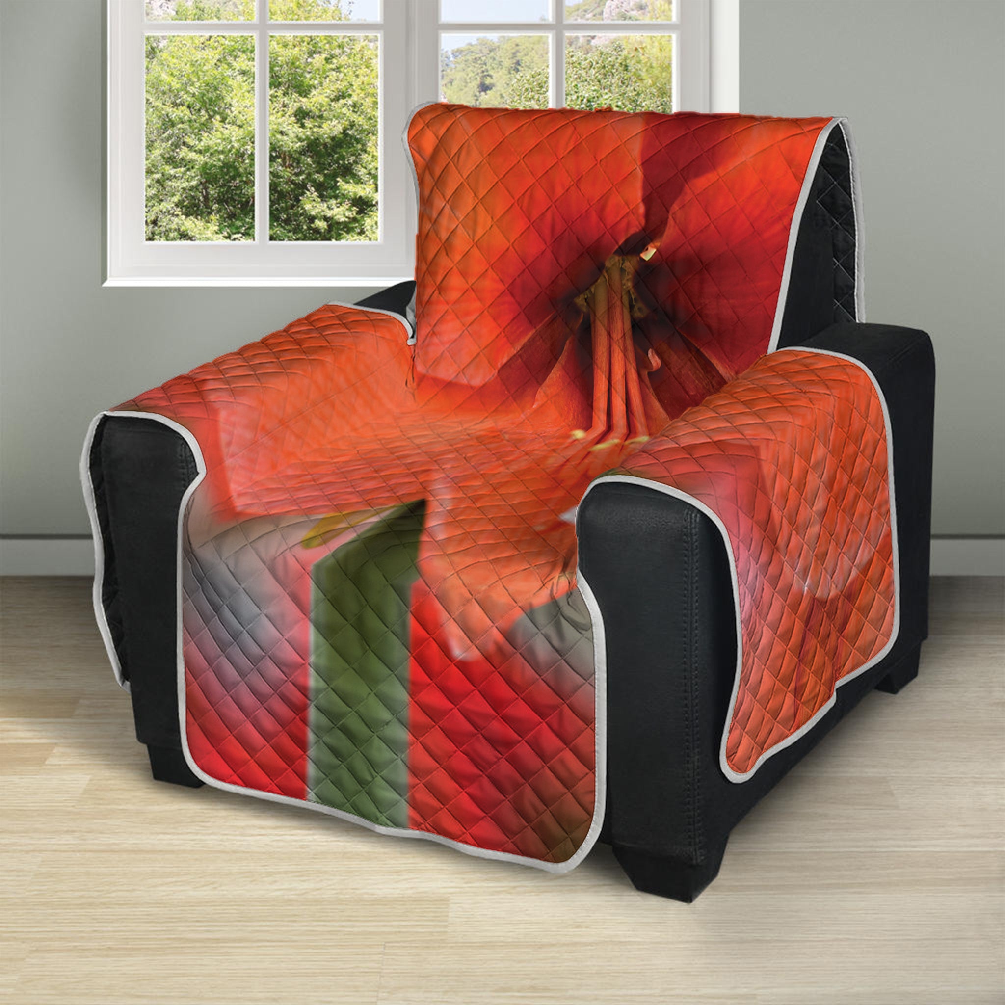 Orange Amaryllis Print Recliner Protector