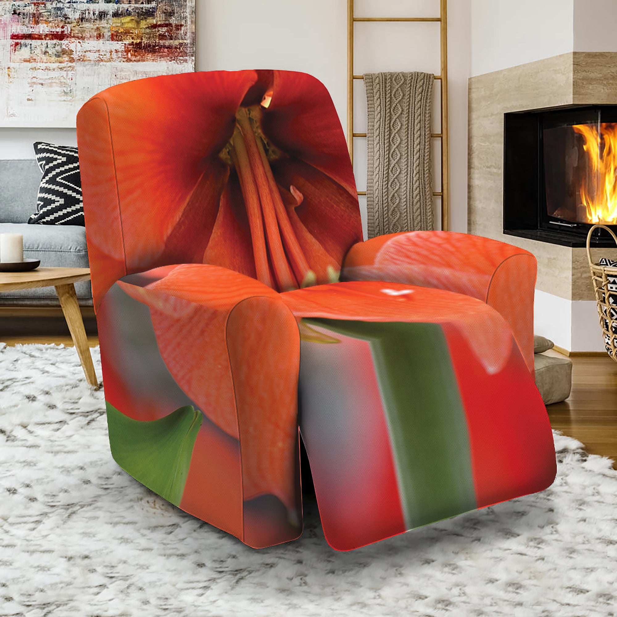 Orange Amaryllis Print Recliner Slipcover