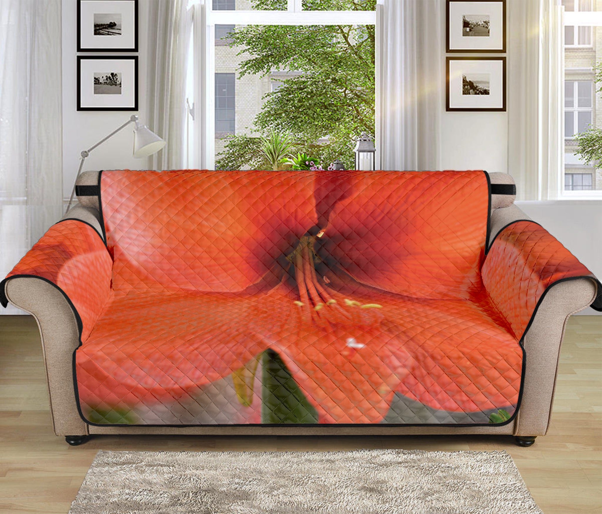 Orange Amaryllis Print Sofa Protector