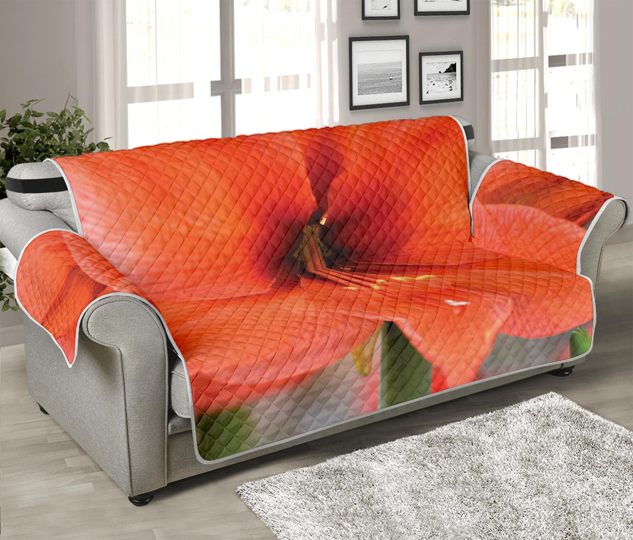 Orange Amaryllis Print Sofa Protector