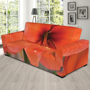 Orange Amaryllis Print Sofa Slipcover