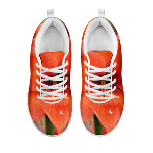 Orange Amaryllis Print White Sneakers