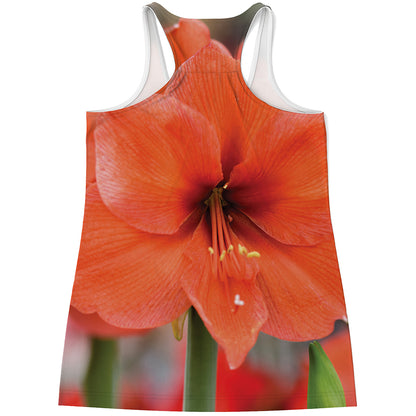 Orange Amaryllis Print Women's Racerback Tank Top