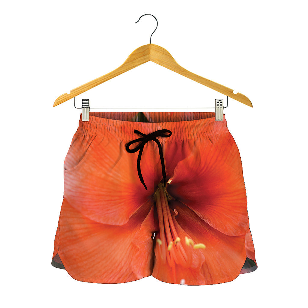 Orange Amaryllis Print Women's Shorts