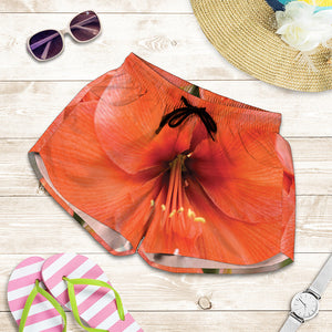 Orange Amaryllis Print Women's Shorts