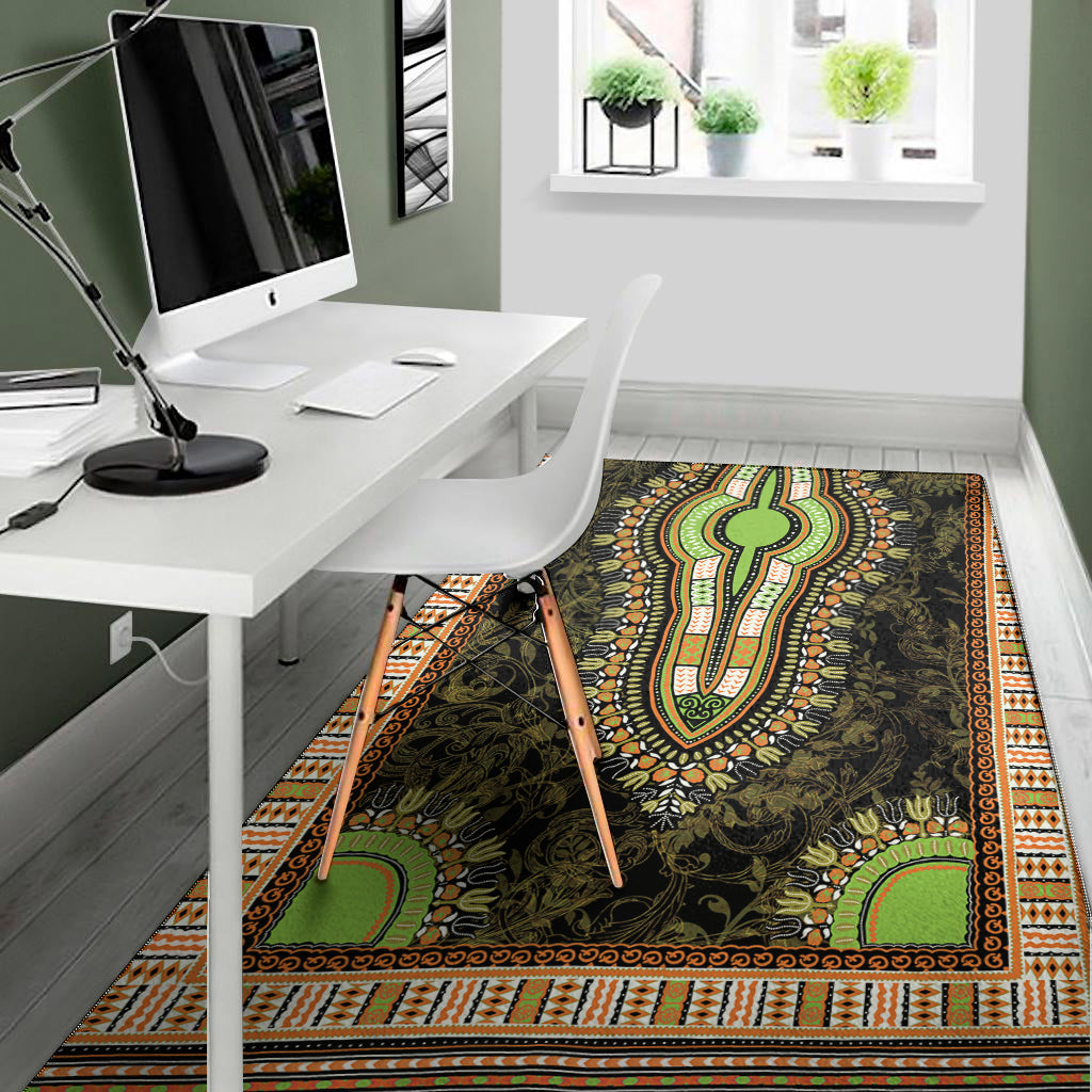 Orange And Black African Dashiki Print Area Rug