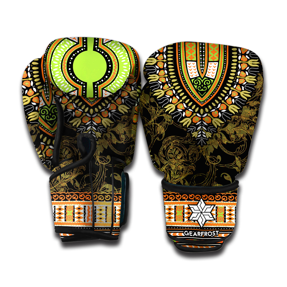 Orange And Black African Dashiki Print Boxing Gloves