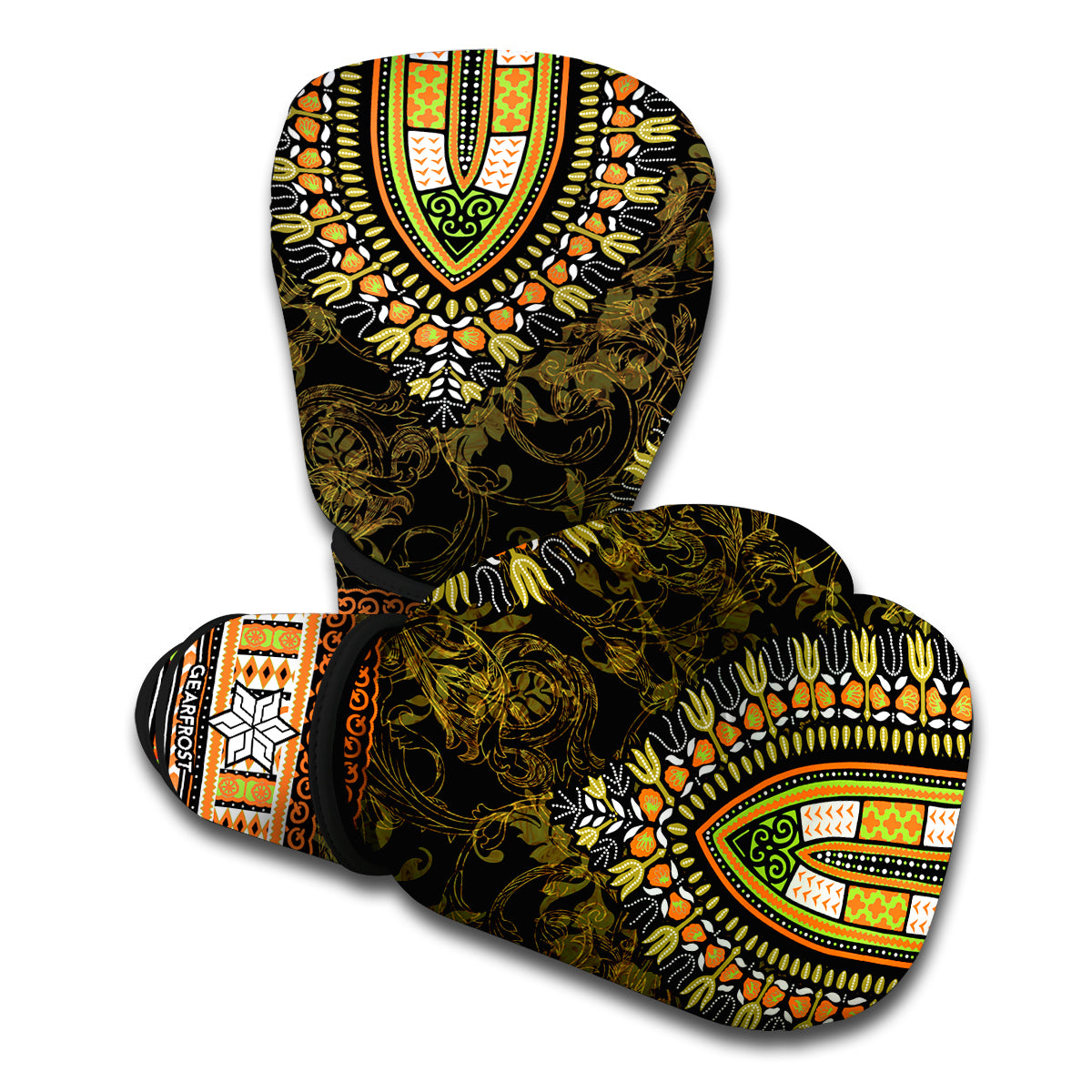 Orange And Black African Dashiki Print Boxing Gloves