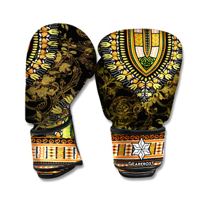 Orange And Black African Dashiki Print Boxing Gloves