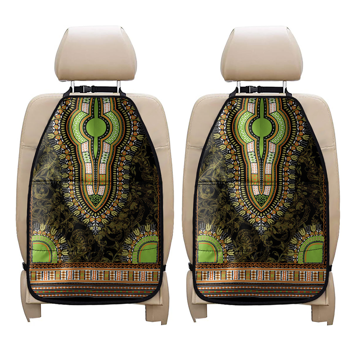 Orange And Black African Dashiki Print Car Seat Organizers