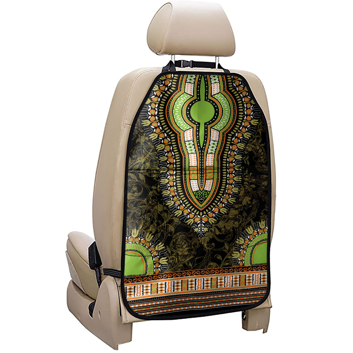 Orange And Black African Dashiki Print Car Seat Organizers