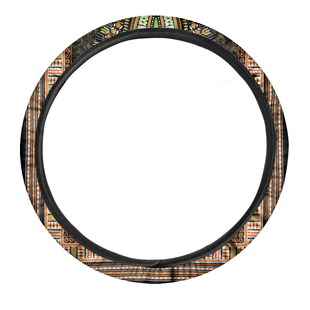 Orange And Black African Dashiki Print Car Steering Wheel Cover