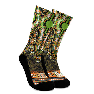 Orange And Black African Dashiki Print Crew Socks