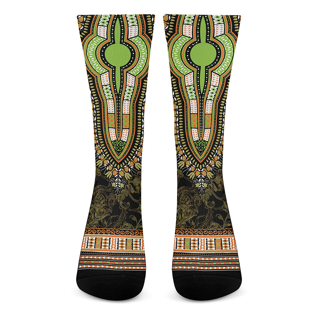 Orange And Black African Dashiki Print Crew Socks