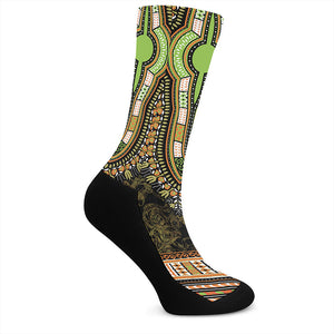 Orange And Black African Dashiki Print Crew Socks