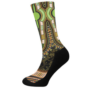 Orange And Black African Dashiki Print Crew Socks