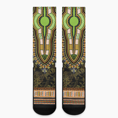 Orange And Black African Dashiki Print Crew Socks