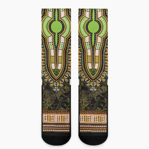 Orange And Black African Dashiki Print Crew Socks