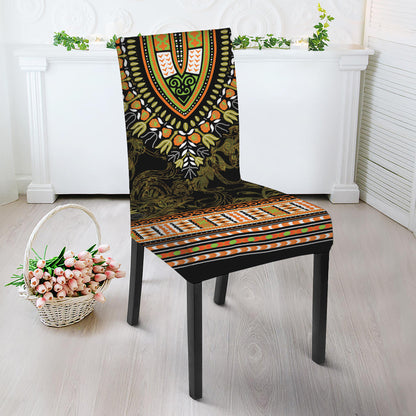 Orange And Black African Dashiki Print Dining Chair Slipcover