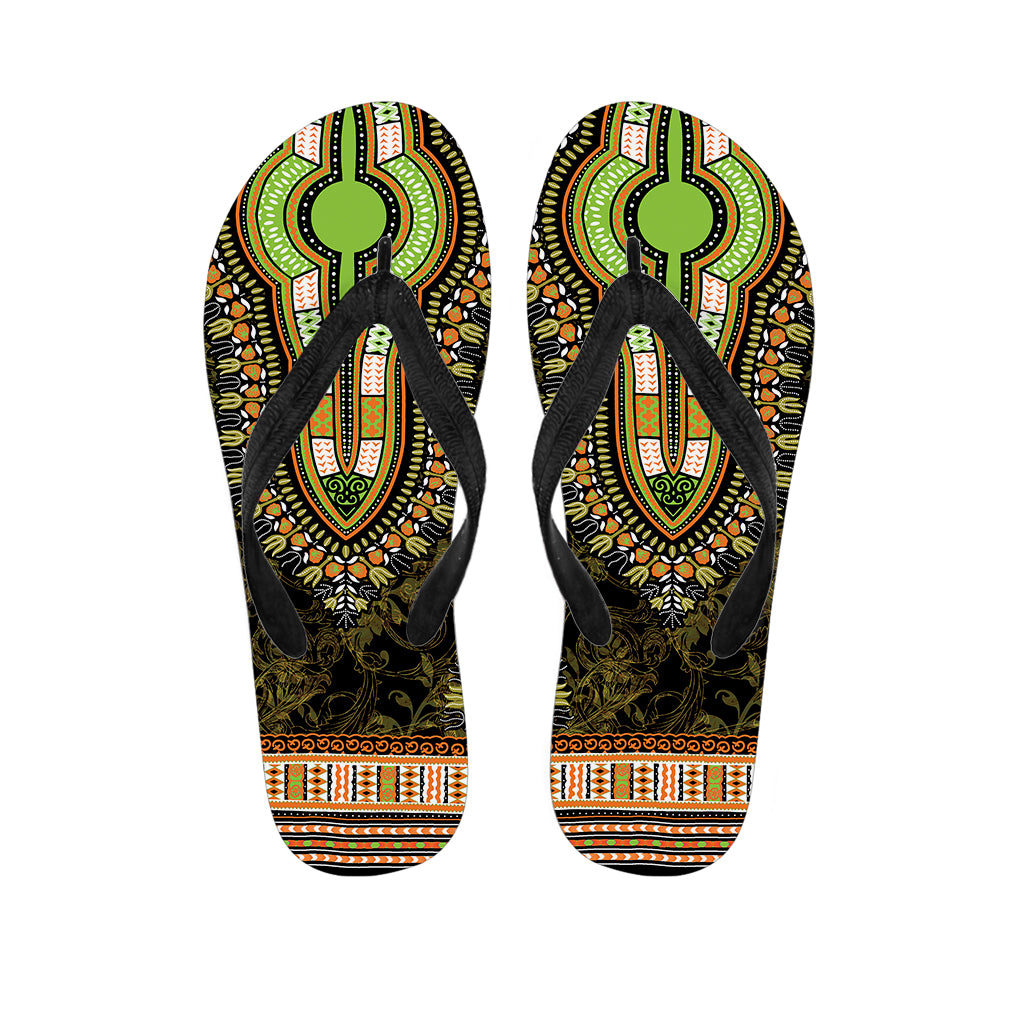 Orange And Black African Dashiki Print Flip Flops