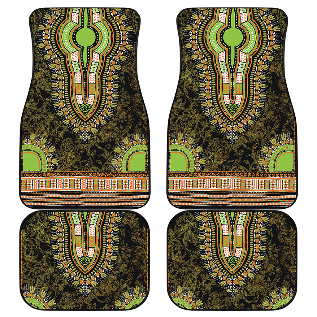 Orange And Black African Dashiki Print Front and Back Car Floor Mats