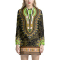 Orange And Black African Dashiki Print Pullover Hoodie Dress