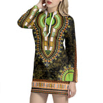 Orange And Black African Dashiki Print Hoodie Dress