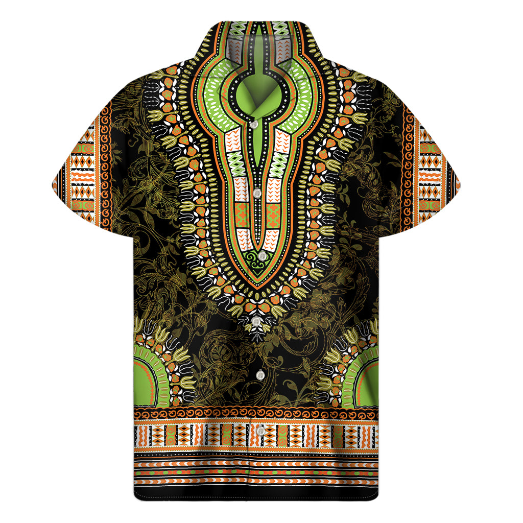 Orange And Black African Dashiki Print Men's Short Sleeve Shirt