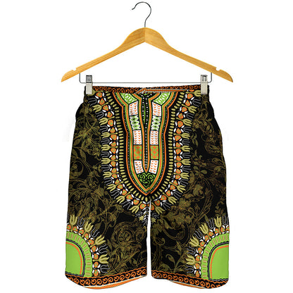 Orange And Black African Dashiki Print Men's Shorts