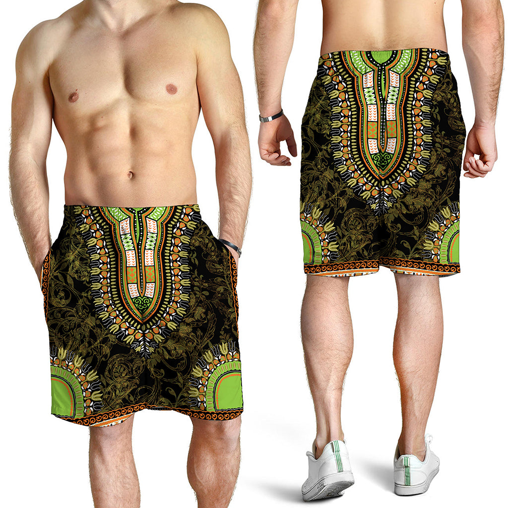 Orange And Black African Dashiki Print Men's Shorts