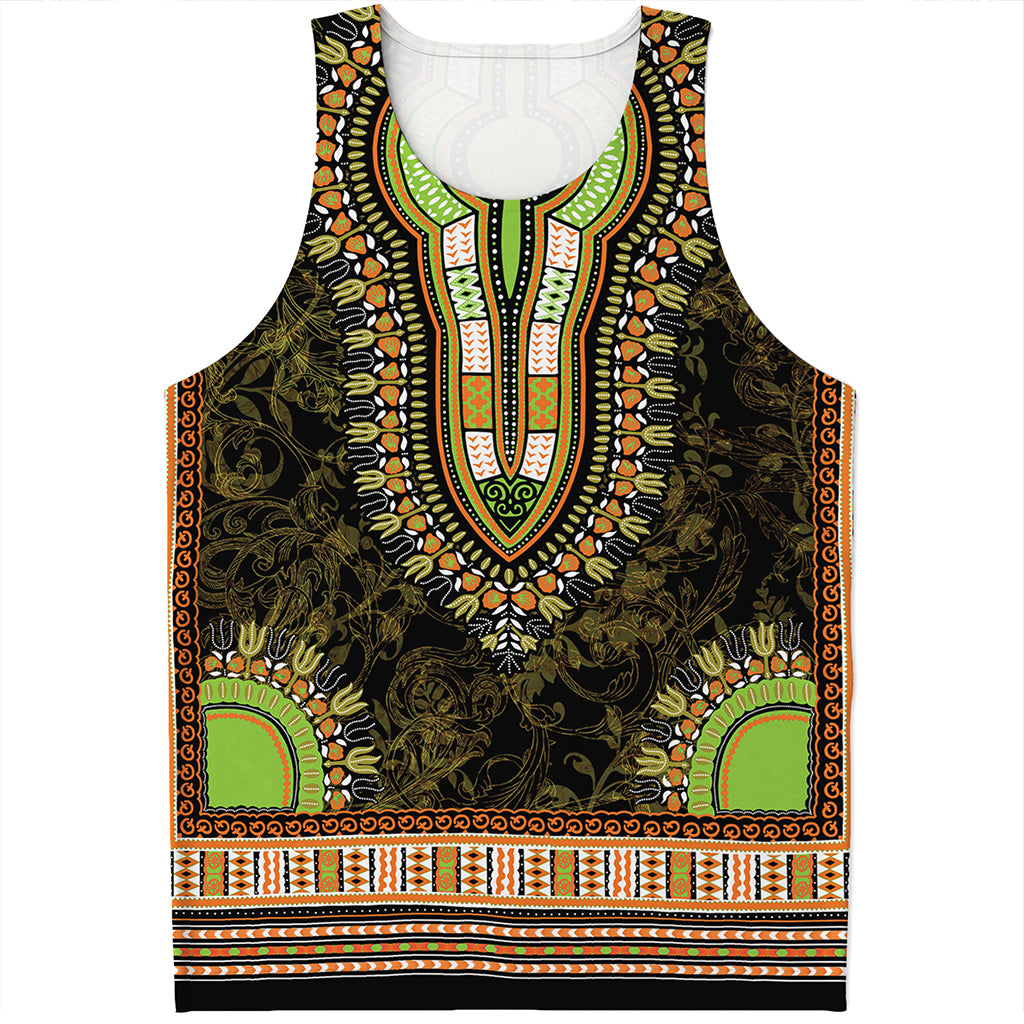 Orange And Black African Dashiki Print Men's Tank Top