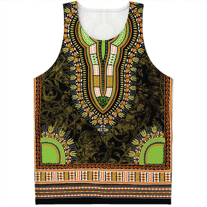Orange And Black African Dashiki Print Men's Tank Top