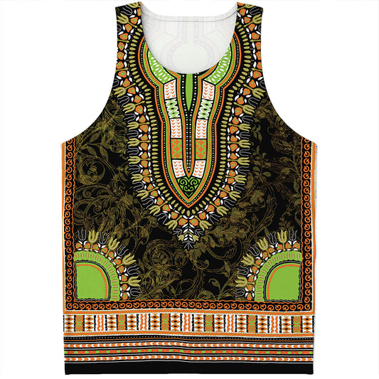 Orange And Black African Dashiki Print Men's Tank Top