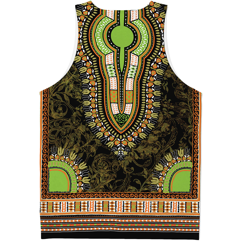 Orange And Black African Dashiki Print Men's Tank Top