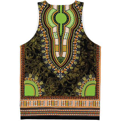 Orange And Black African Dashiki Print Men's Tank Top