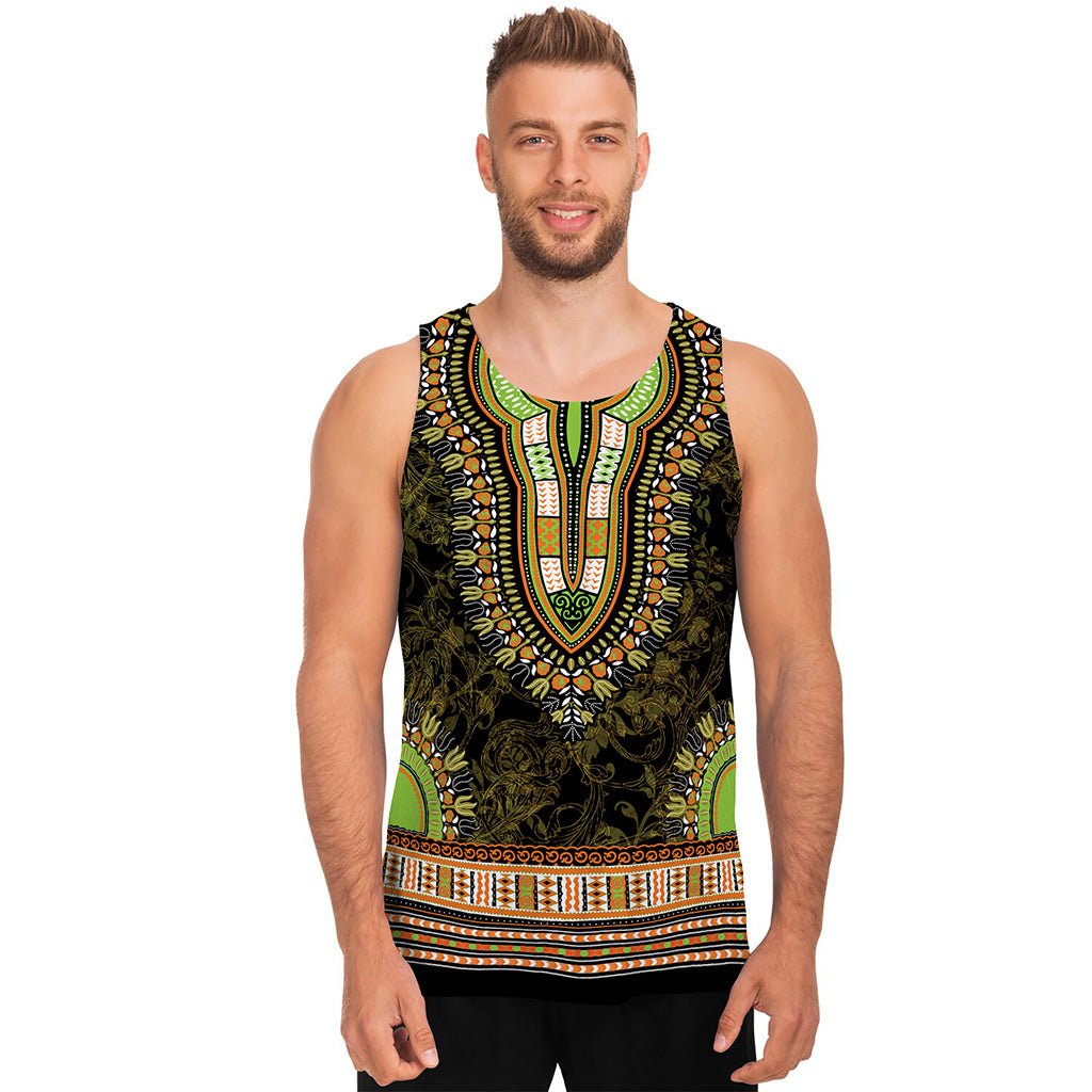 Orange And Black African Dashiki Print Men's Tank Top