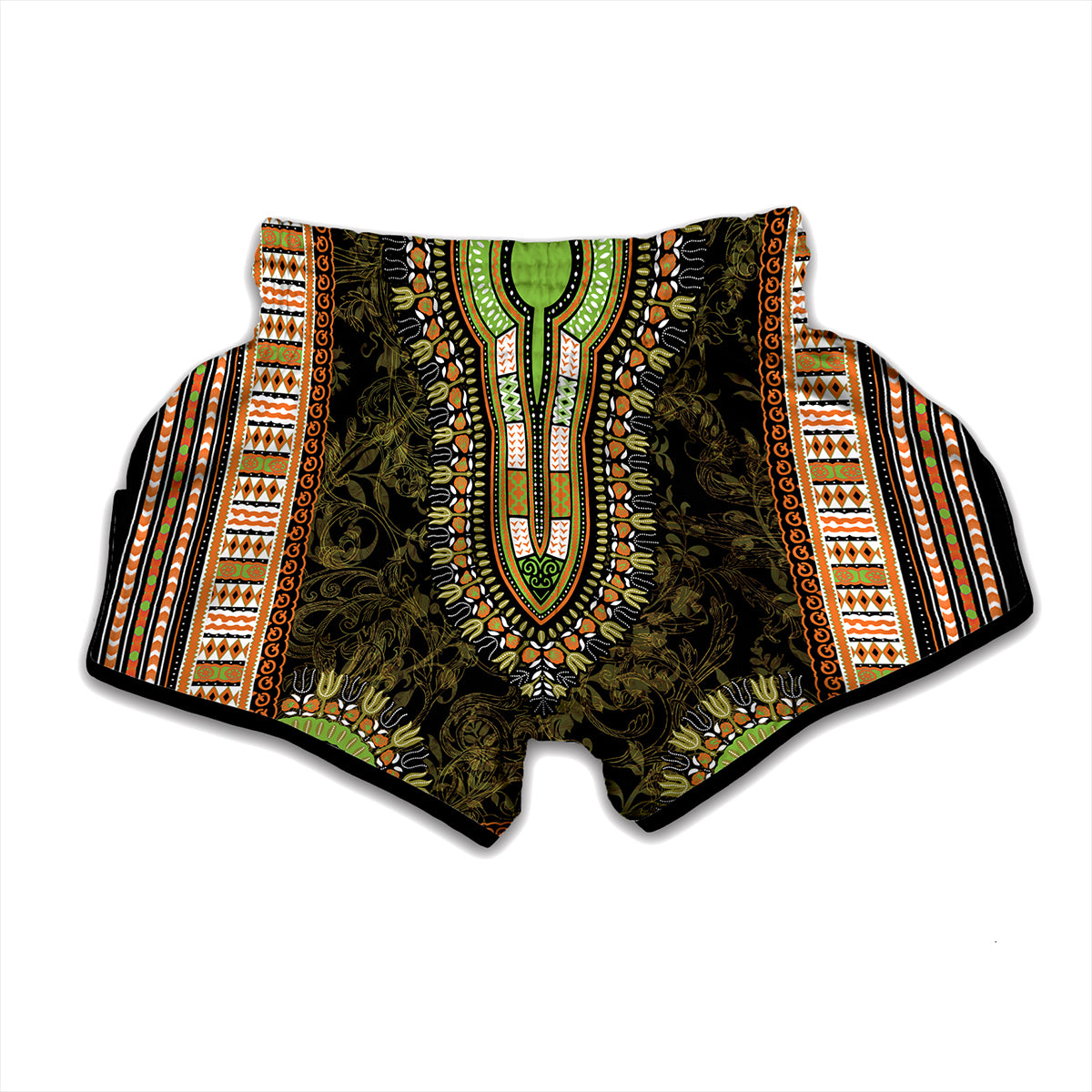 Orange And Black African Dashiki Print Muay Thai Boxing Shorts