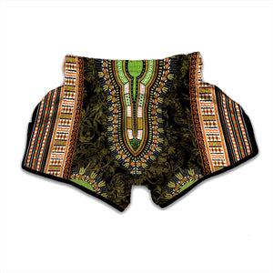 Orange And Black African Dashiki Print Muay Thai Boxing Shorts