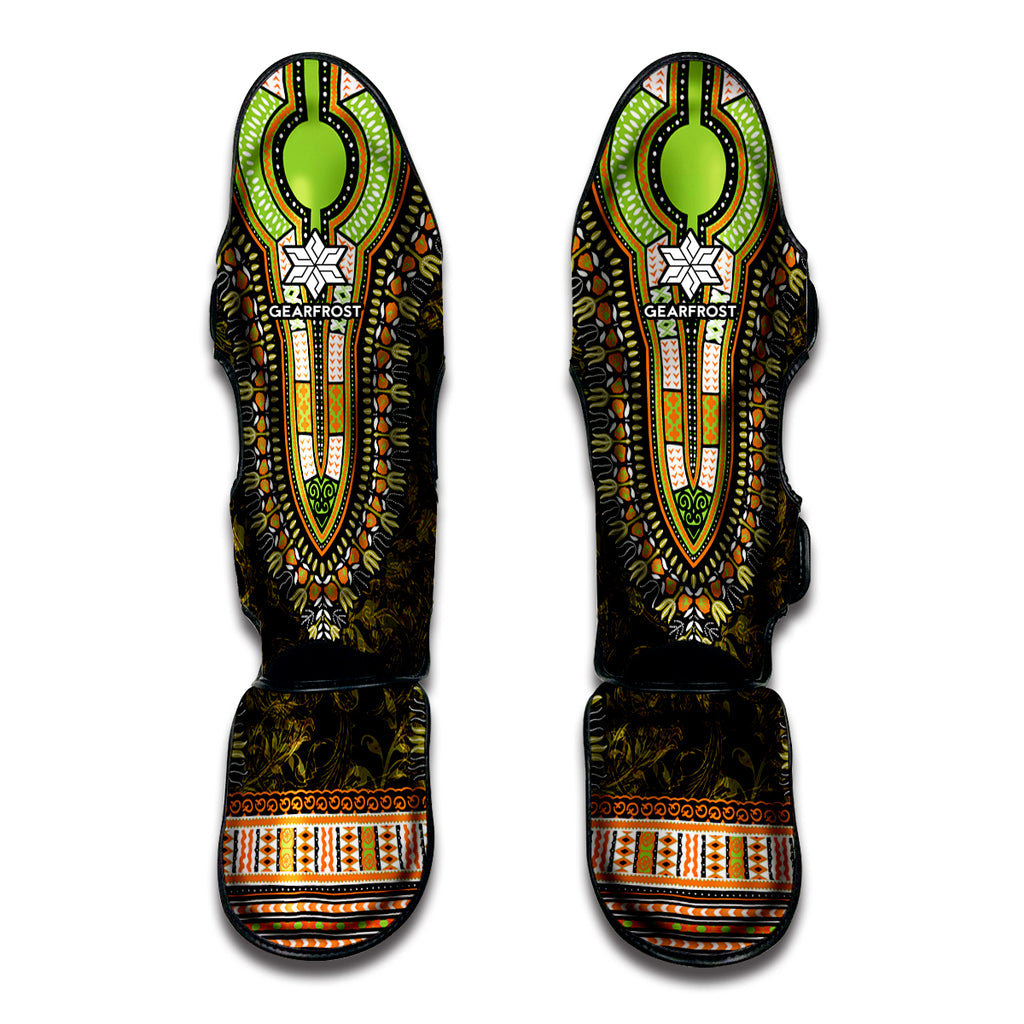 Orange And Black African Dashiki Print Muay Thai Shin Guard