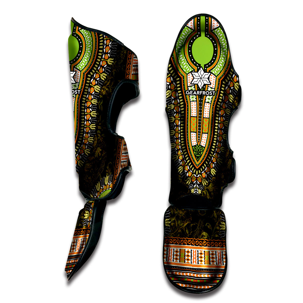 Orange And Black African Dashiki Print Muay Thai Shin Guard