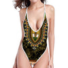 Orange And Black African Dashiki Print One Piece High Cut Swimsuit