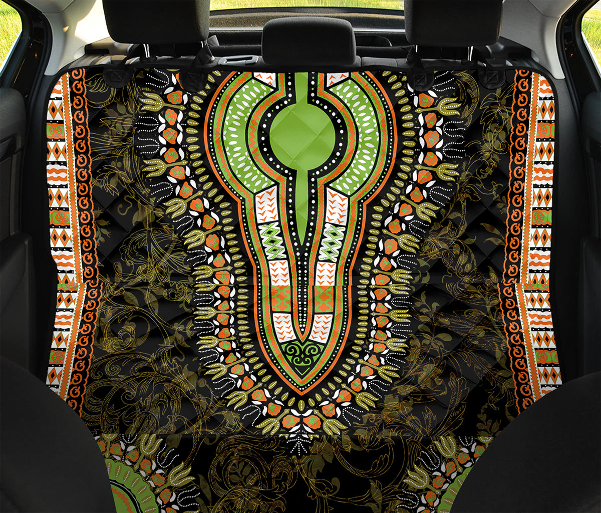 Orange And Black African Dashiki Print Pet Car Back Seat Cover