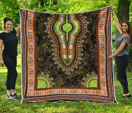 Orange And Black African Dashiki Print Quilt