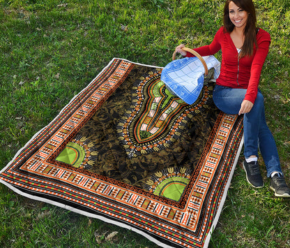 Orange And Black African Dashiki Print Quilt