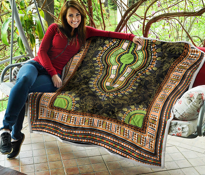 Orange And Black African Dashiki Print Quilt