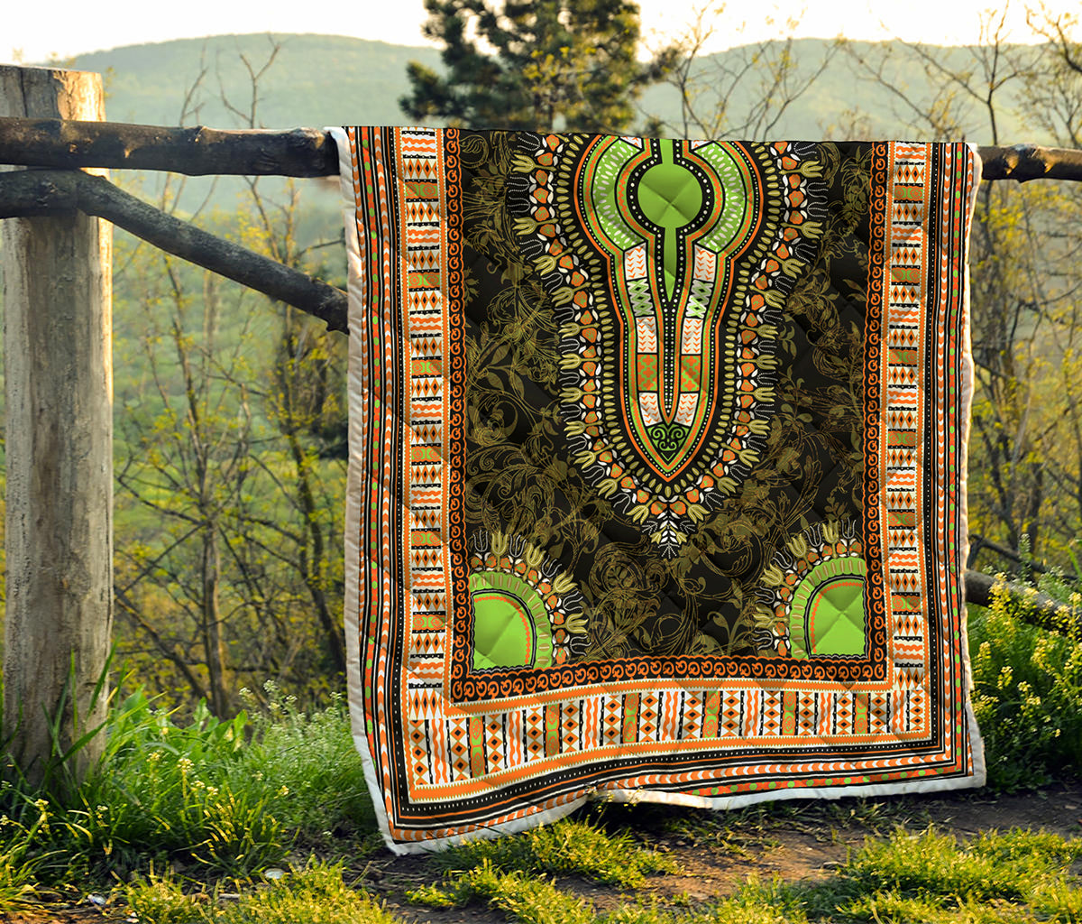 Orange And Black African Dashiki Print Quilt