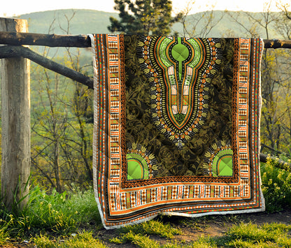 Orange And Black African Dashiki Print Quilt