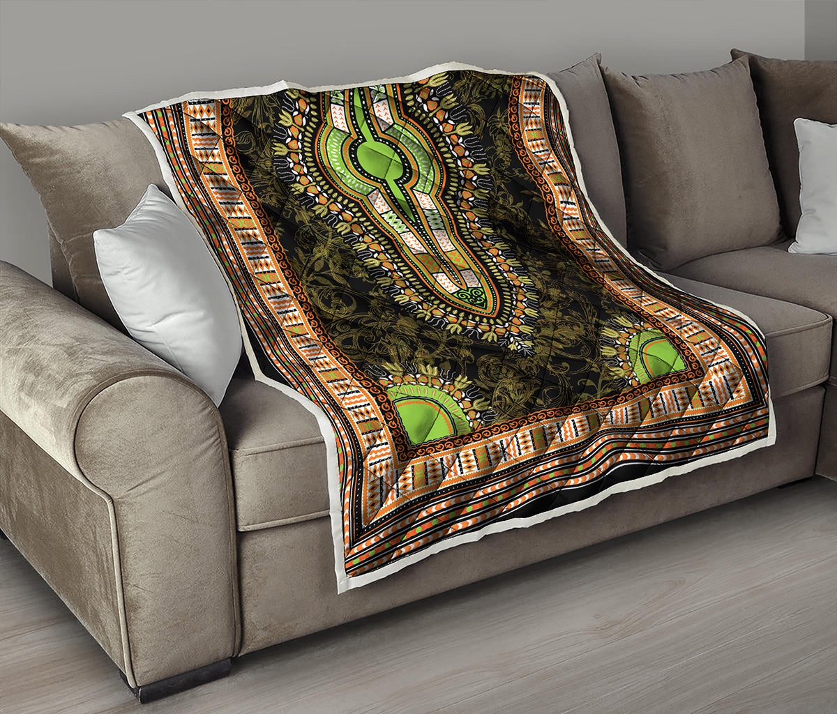 Orange And Black African Dashiki Print Quilt