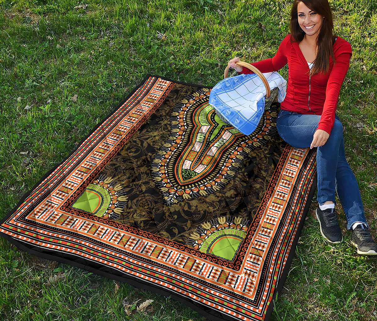 Orange And Black African Dashiki Print Quilt
